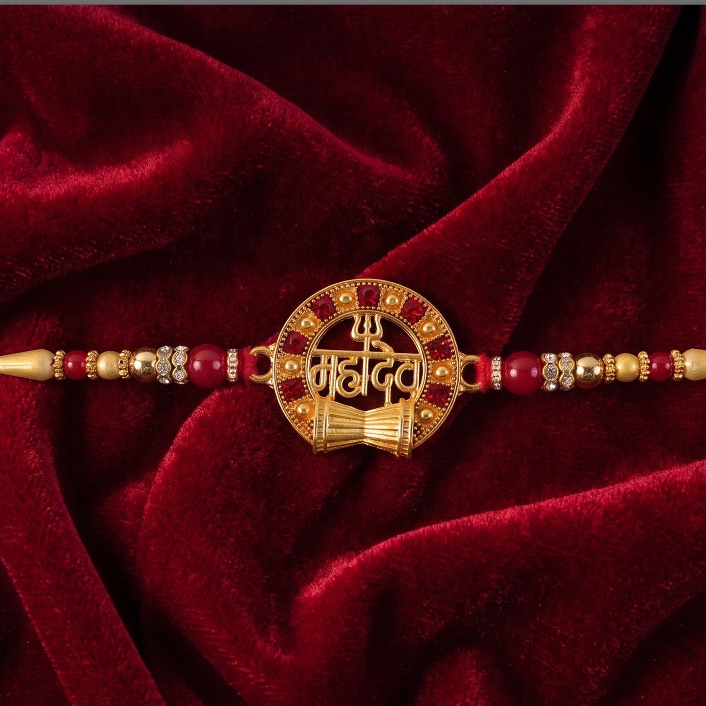 Elegant traditional rakhi with central design and colorful thread detail