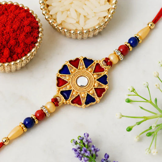Traditional Designer Rakhi – Elegant Floral Enamel Design