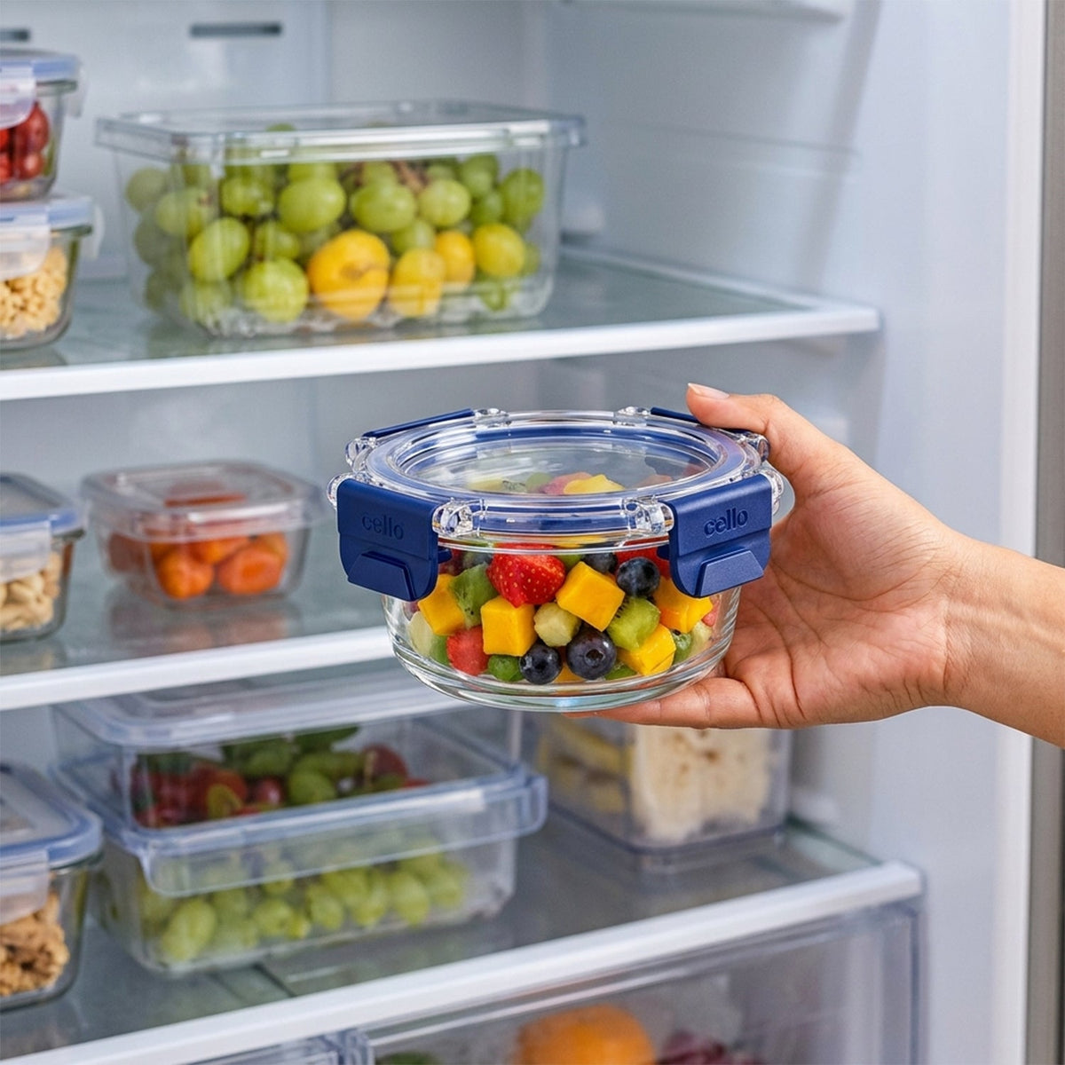 Cello 240ml Round Glass Food Storage Container with Smart Lock Lid (1 Pc)