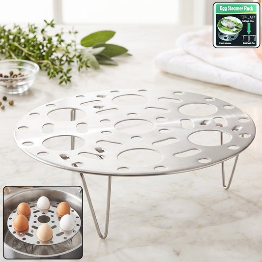 Stainless steel round egg steamer rack and folding trivet stand for pot (1 pc)
