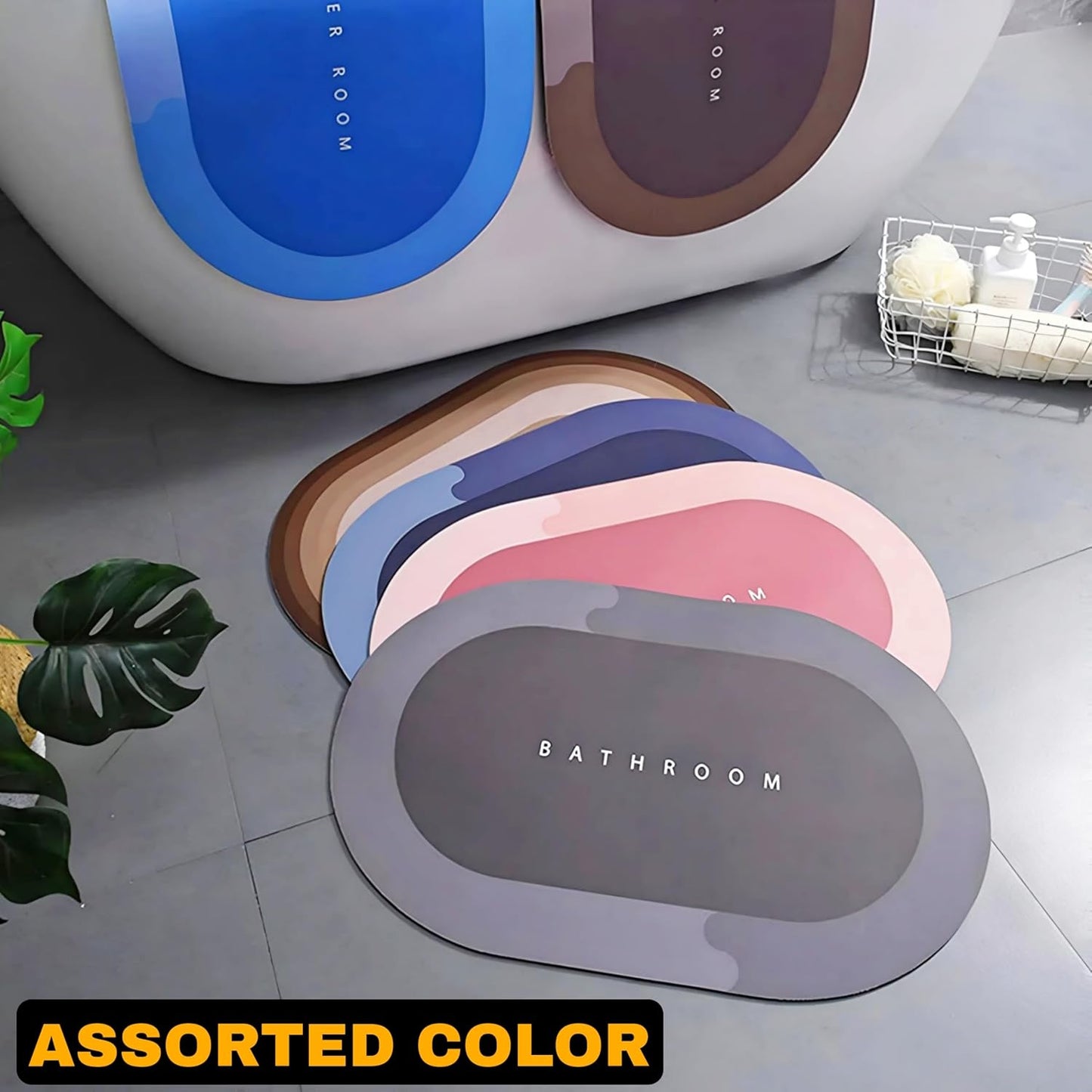 Oval B Grade Bathroom Mat â€“ Waterproof Quick-Dry Floor Mat Blue (60Gm)