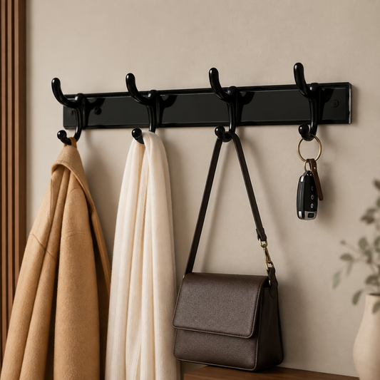 Extra Long 4-Hook Wall Coat Hanger with Eco Adhesive