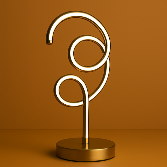 Modern Luxury Spiral LED Table Lamp for Home DÃ©cor | Golden Metal Artistic Spiral Design Ambient Light | Warm LED Mood Night Lamp for Bedroom, Living Room, Side Table, Office Decoration | Energy-Efficient Decorative Desk Lamp