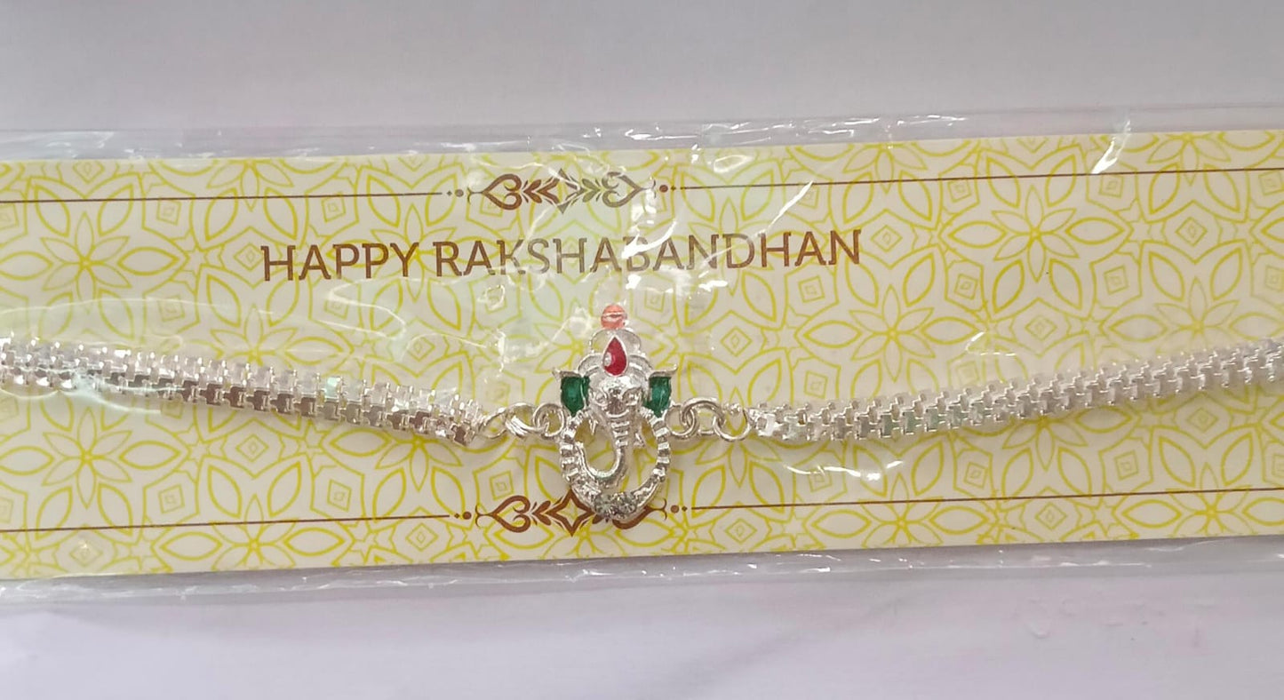 Ganesha Rakhi – Stylish Enamel & Silver Chain for Brothers