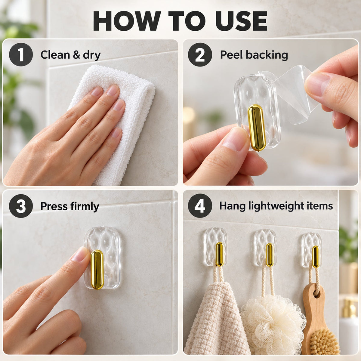 Transparent Self Adhesive Wall Hooks for Kitchen and Home Storage (6 Pc)