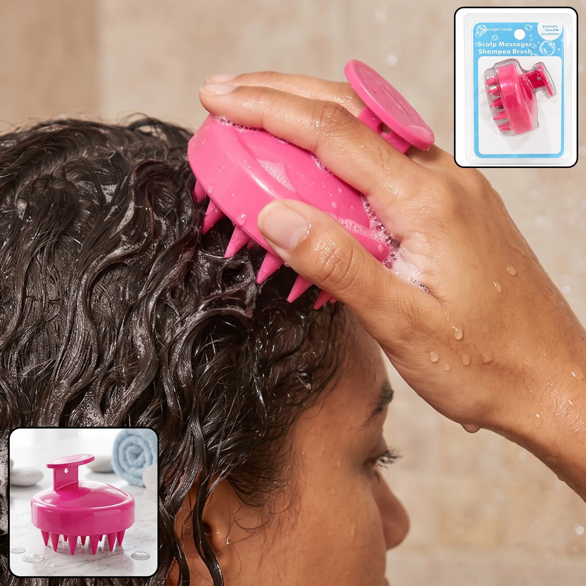 Silicone scalp massager shampoo brush with grip handle
