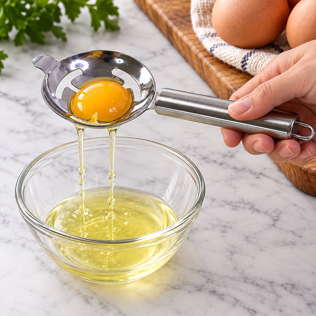 Stainless Steel Egg Yolk Separator with Long Handle for Baking Use (1 Pc)