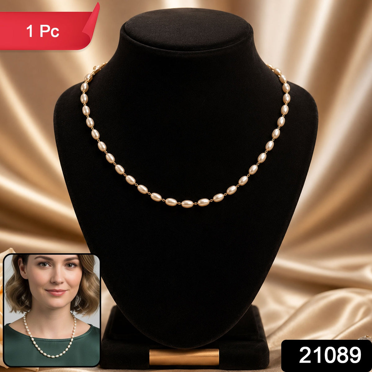 Elegant Pearl Beaded Necklace with Golden Chain Accents (1 Pc)