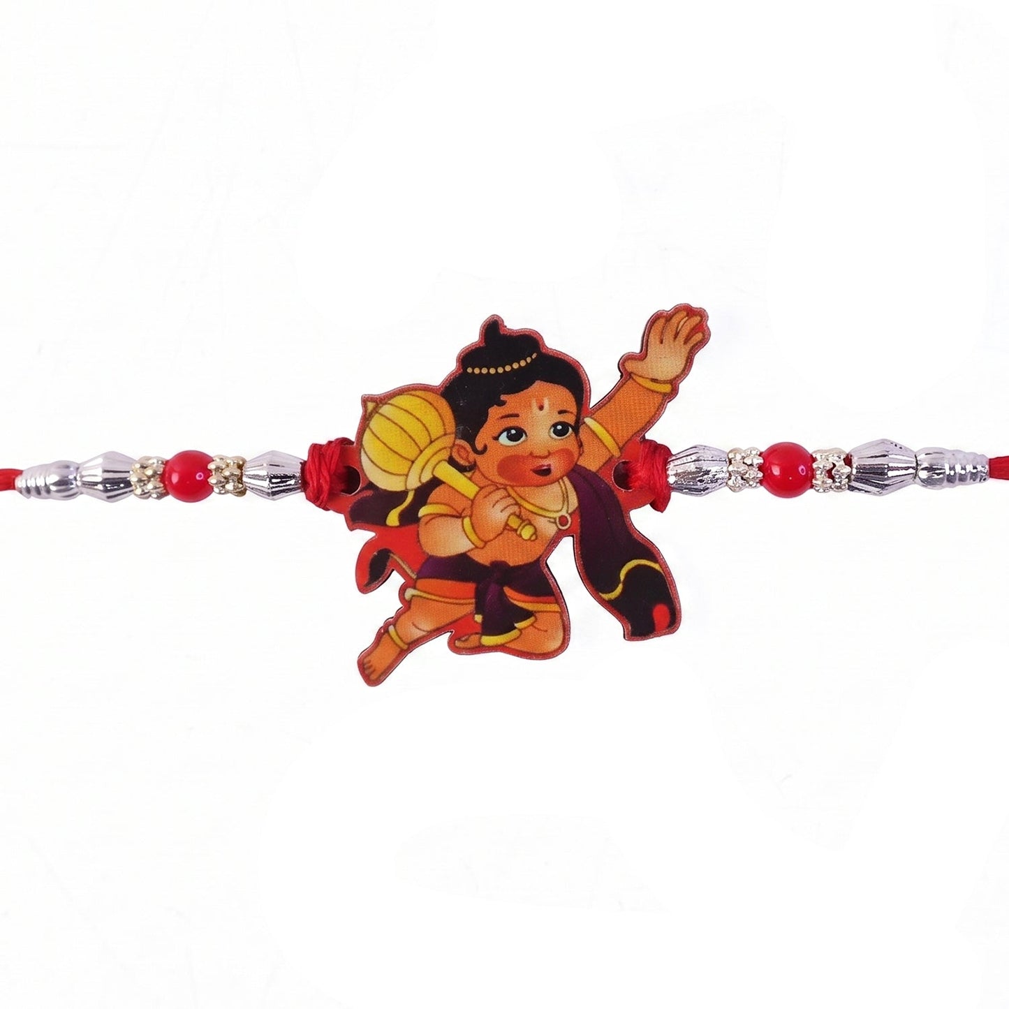 Red bead details on Bal Hanuman Rakhi
