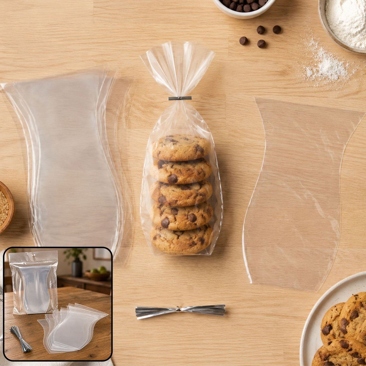 Clear Cookie Bags, Gift Bag Clear Flat Treat Bags (25 Pcs Set)