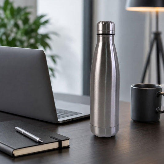 Silver stainless steel leak-proof water bottle