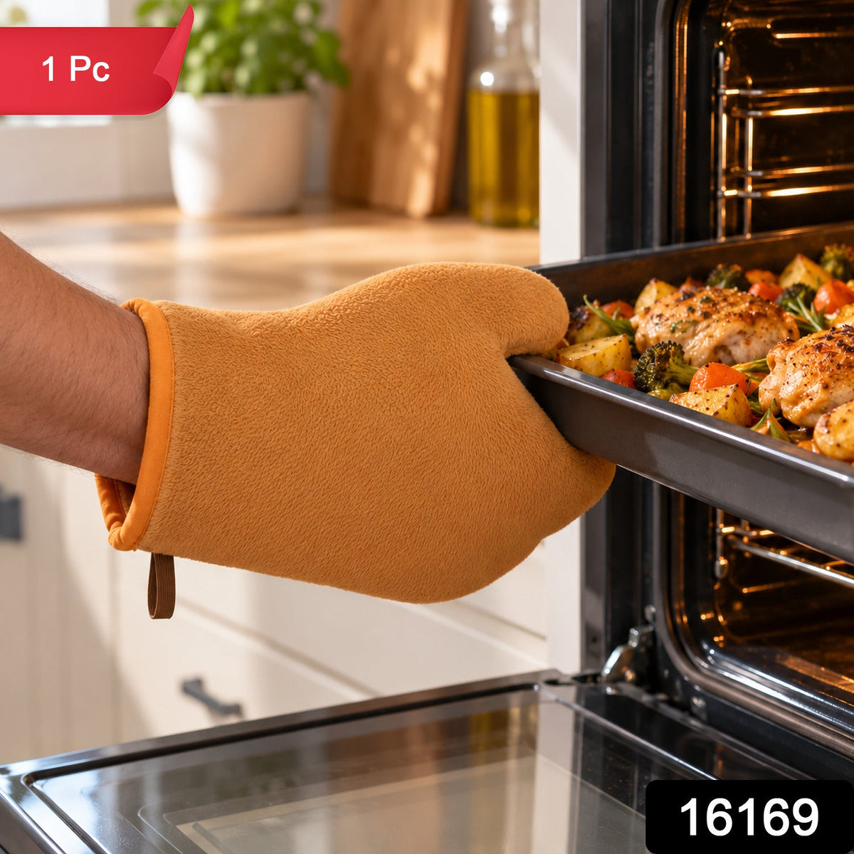 Reusable Kitchen Oven Mitt with Thumb Grip & Hanging Loop for Baking (1 Pc)