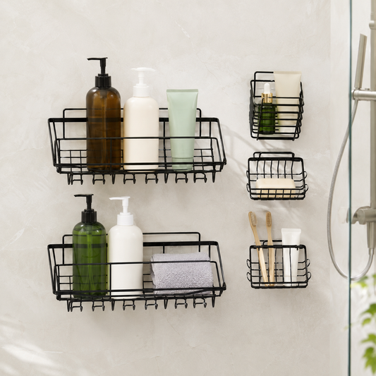 Metal Shower Basket / Canddy, for Bathroom Organiser (5 Pc Combo)
