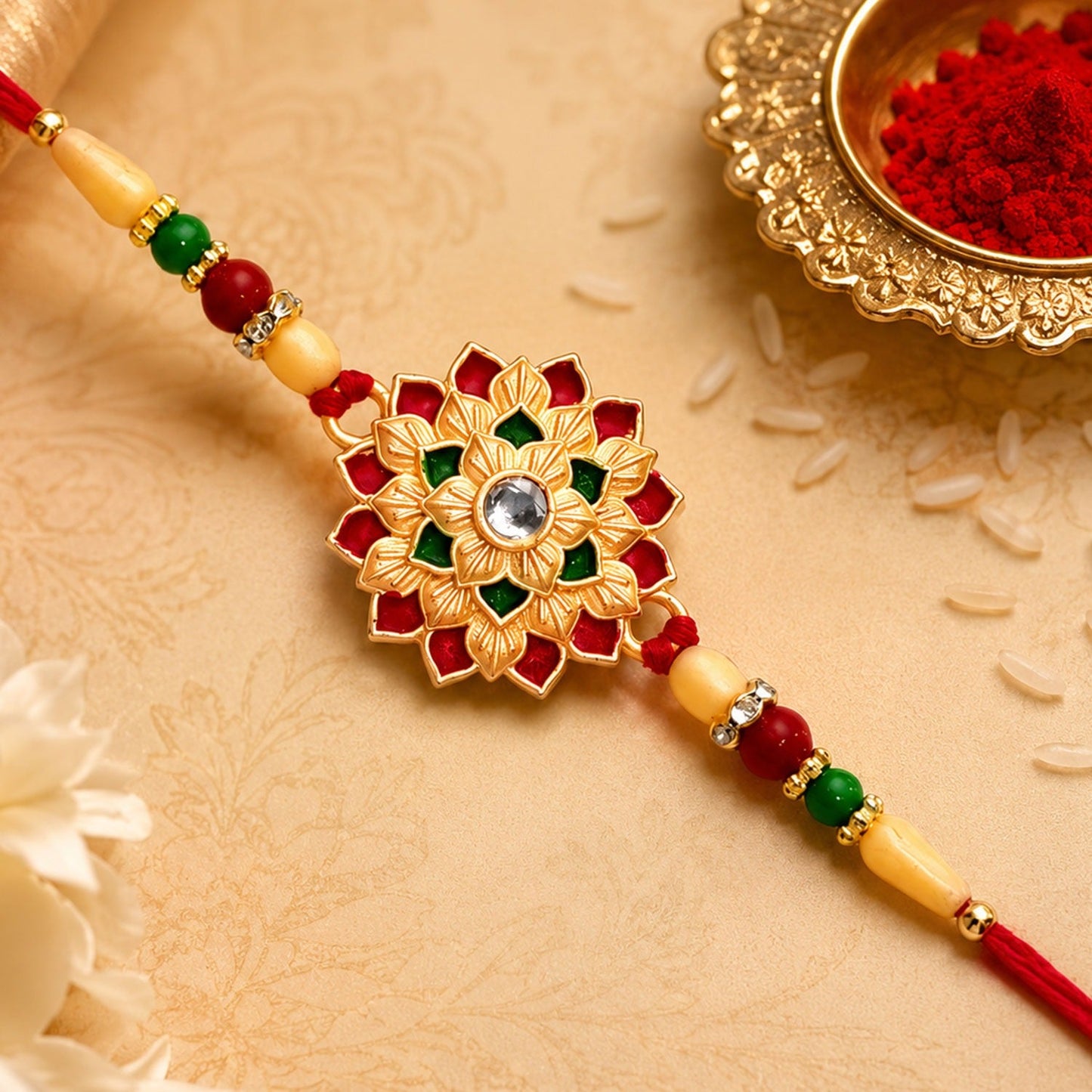 Elegant Flower Design Rakhi with intricate floral detailing for Raksha Bandhan