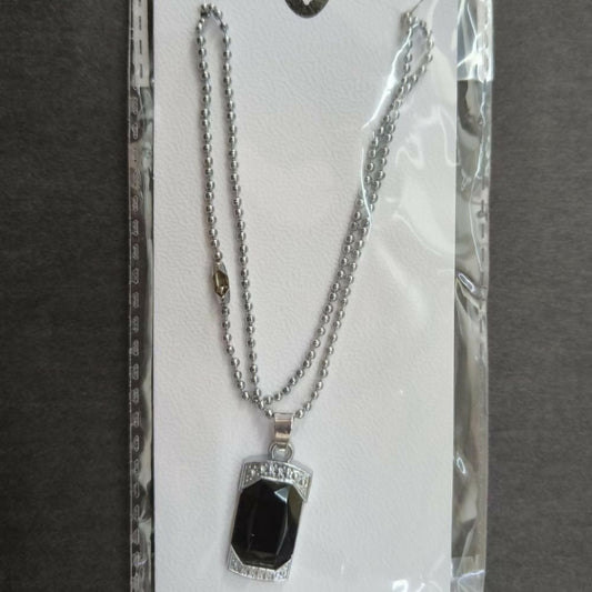 Elegant Black Onyx Pendant Necklace With Crystal Frame Stylish Chain Jewelry