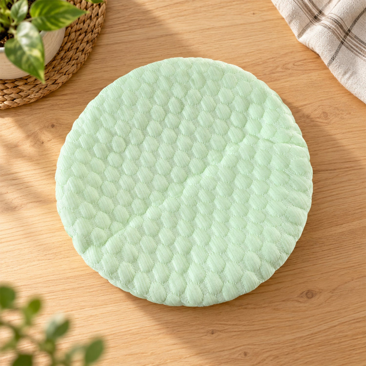 Textured Round Stool Cushion Cover with Elastic Edge (1 Pc, 26 x 26 Cm)