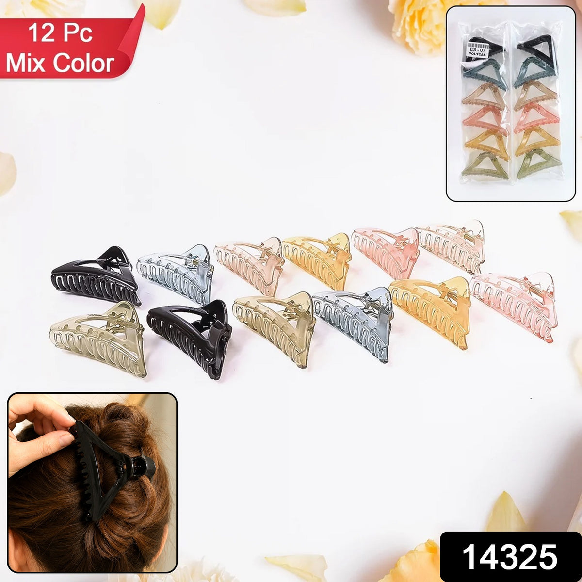 Triangle Shape Mix Color Plastic Hair Claw Clip – 12 Pc Durable Grip for Women and Girls