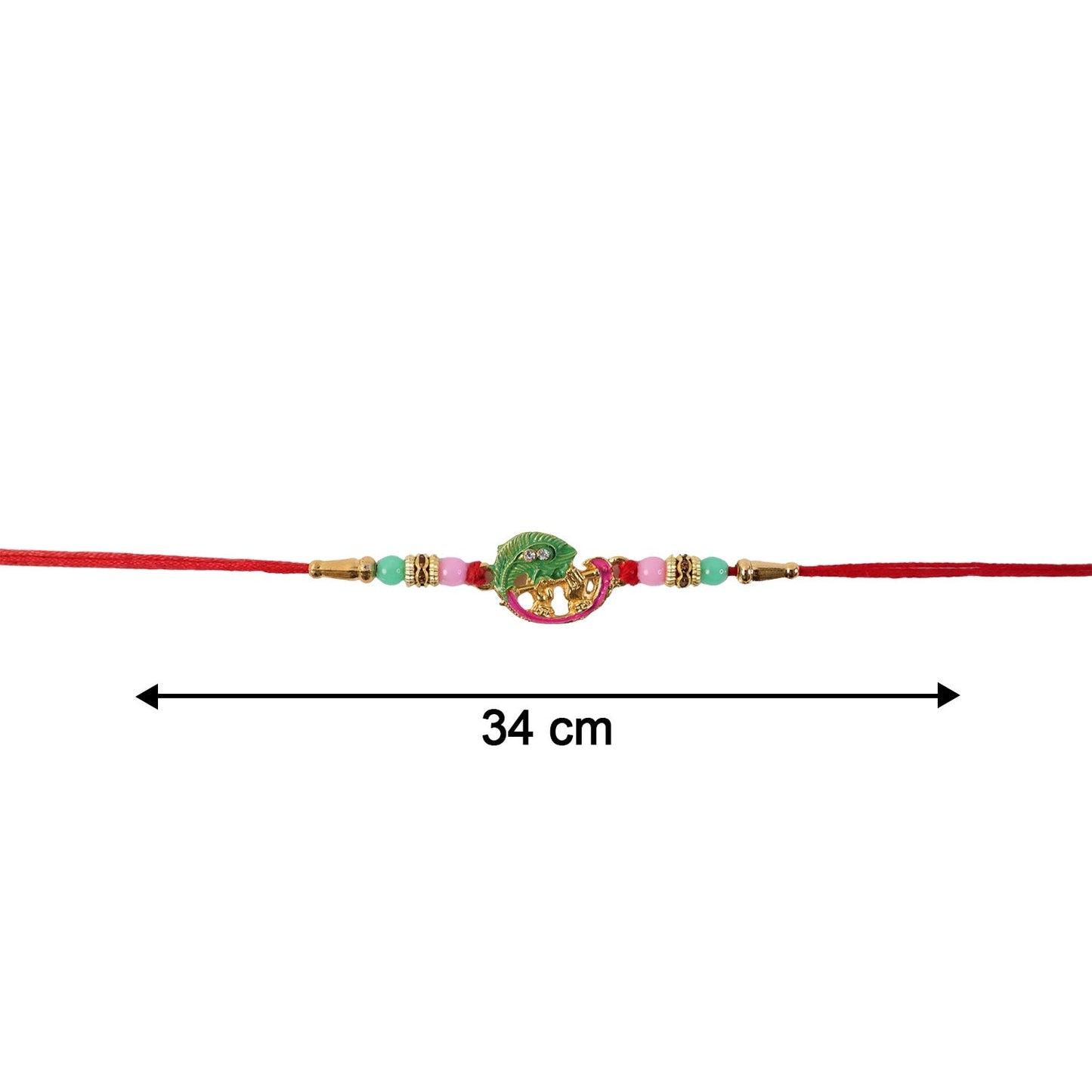Side view of Mini Krishna Peacock Leaf Rakhi showcasing craftsmanship