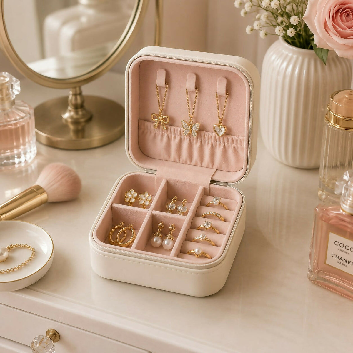 Portable PU Leather Travel Jewelry Organizer for Rings & Earrings