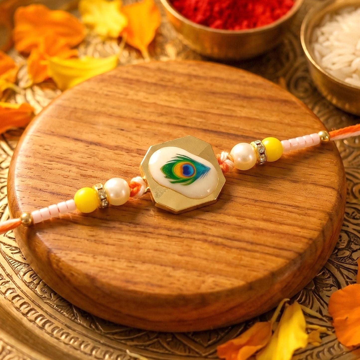 Decorative beads on stylish Rakhi for Raksha Bandhan