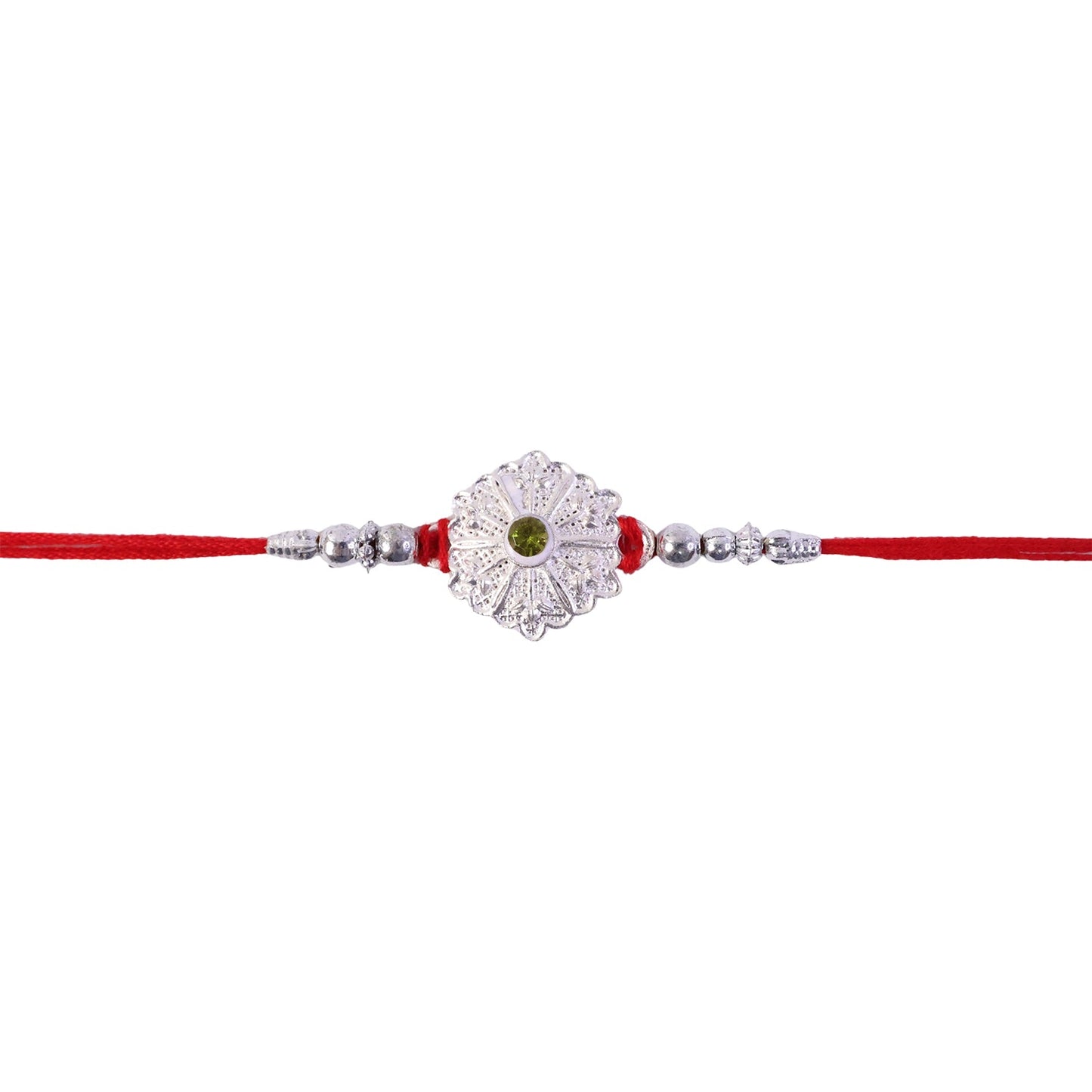 Stylish Rakhi with beads and green stone for celebration