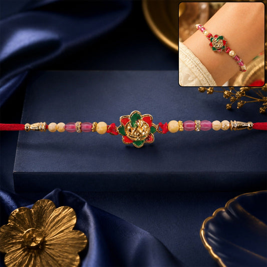 Decorative Ganesha floral beads Rakhi for Rakshabandhan