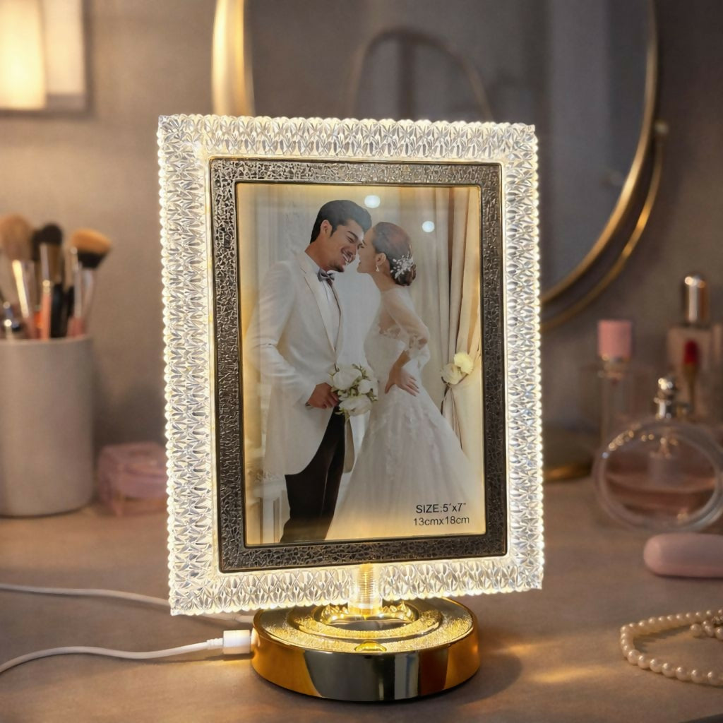 LED Crystal Photo Frame Lamp with Decorative Base | Table Night Light