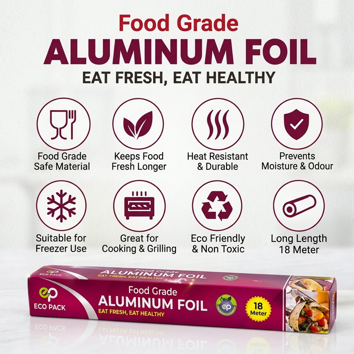 Aluminium Foil Paper Roll for Food Wrapping, Baking & Kitchen Use (18 Mtr)