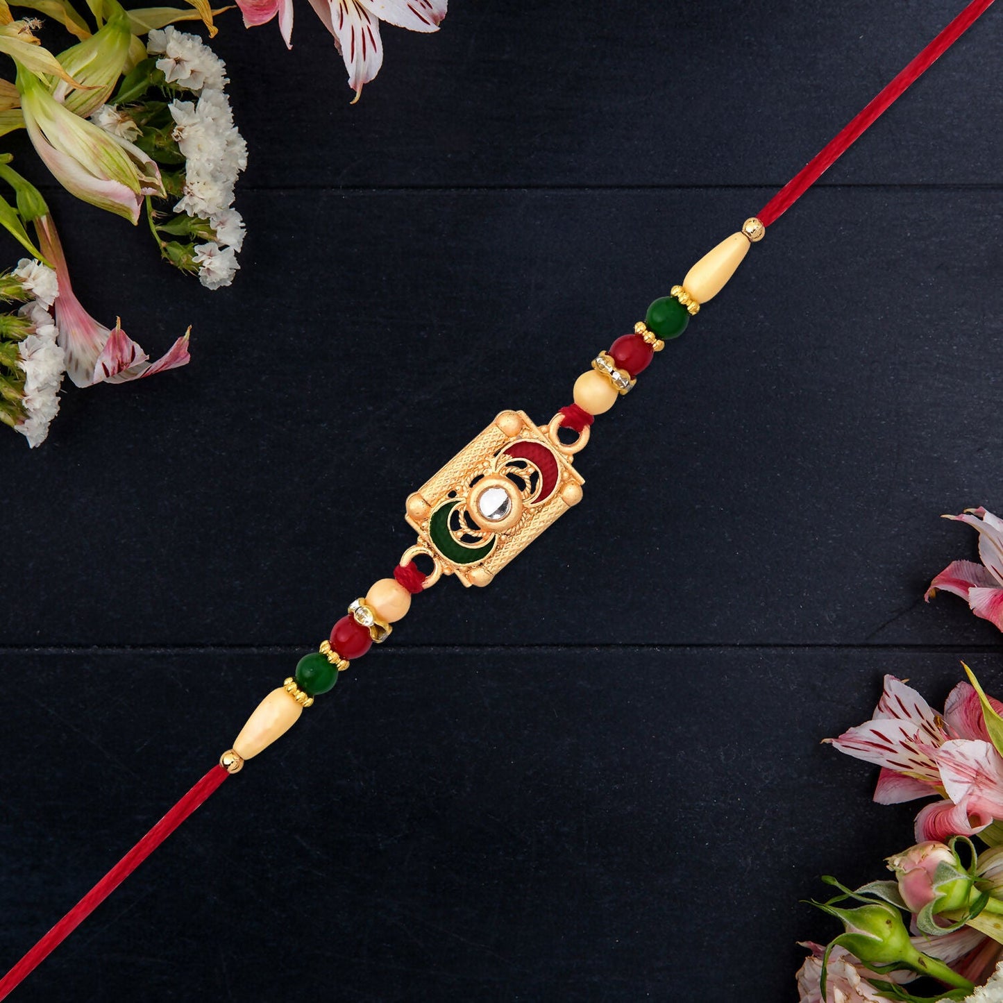 Handcrafted Meenakari Rakhi detail