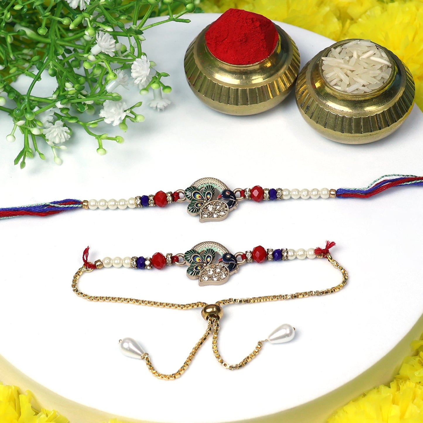 Traditional Raksha Bandhan rakhi set with designer lumba and surprise rakhi