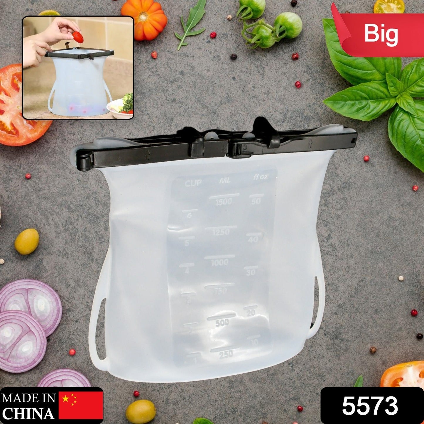 Reusable Silicone Food Storage Bag – Leakproof, Flat Bottom, Freezer & Microwave Safe, BPA-Free Snack & Sandwich Bag (1 Pc)