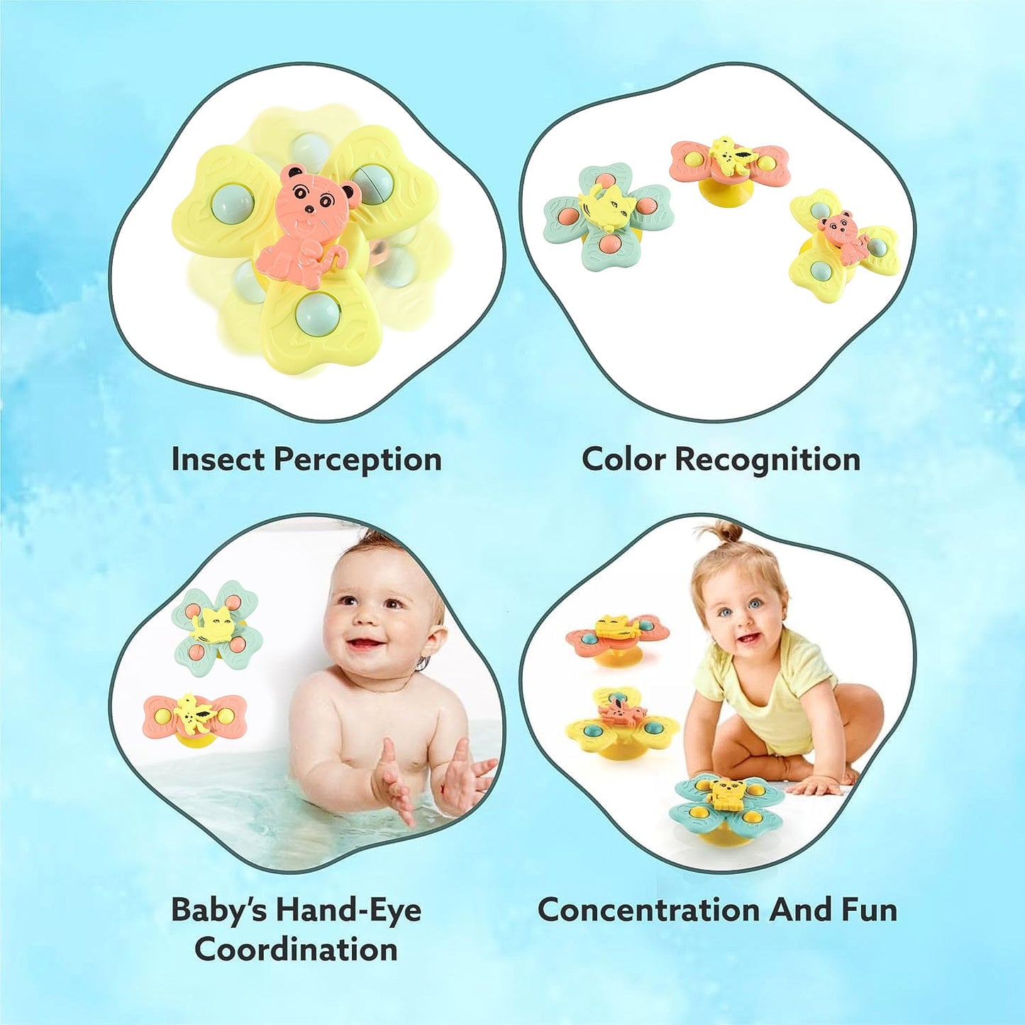 Buzzy Baby Spinner Toy Set â€“ Suction Cup Spinning Toys (3 Pc Set)