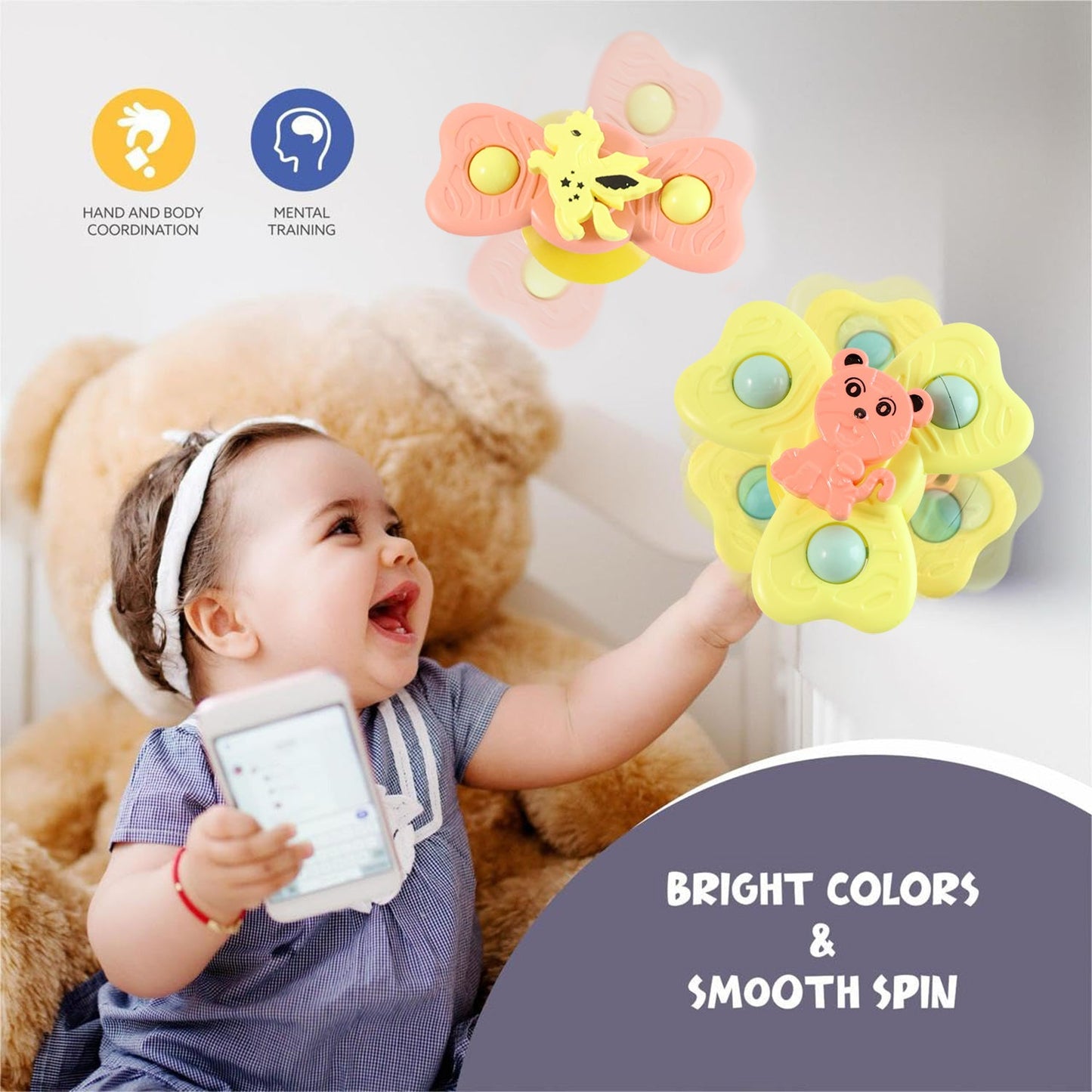 Buzzy Baby Spinner Toy Set â€“ Suction Cup Spinning Toys (3 Pc Set)