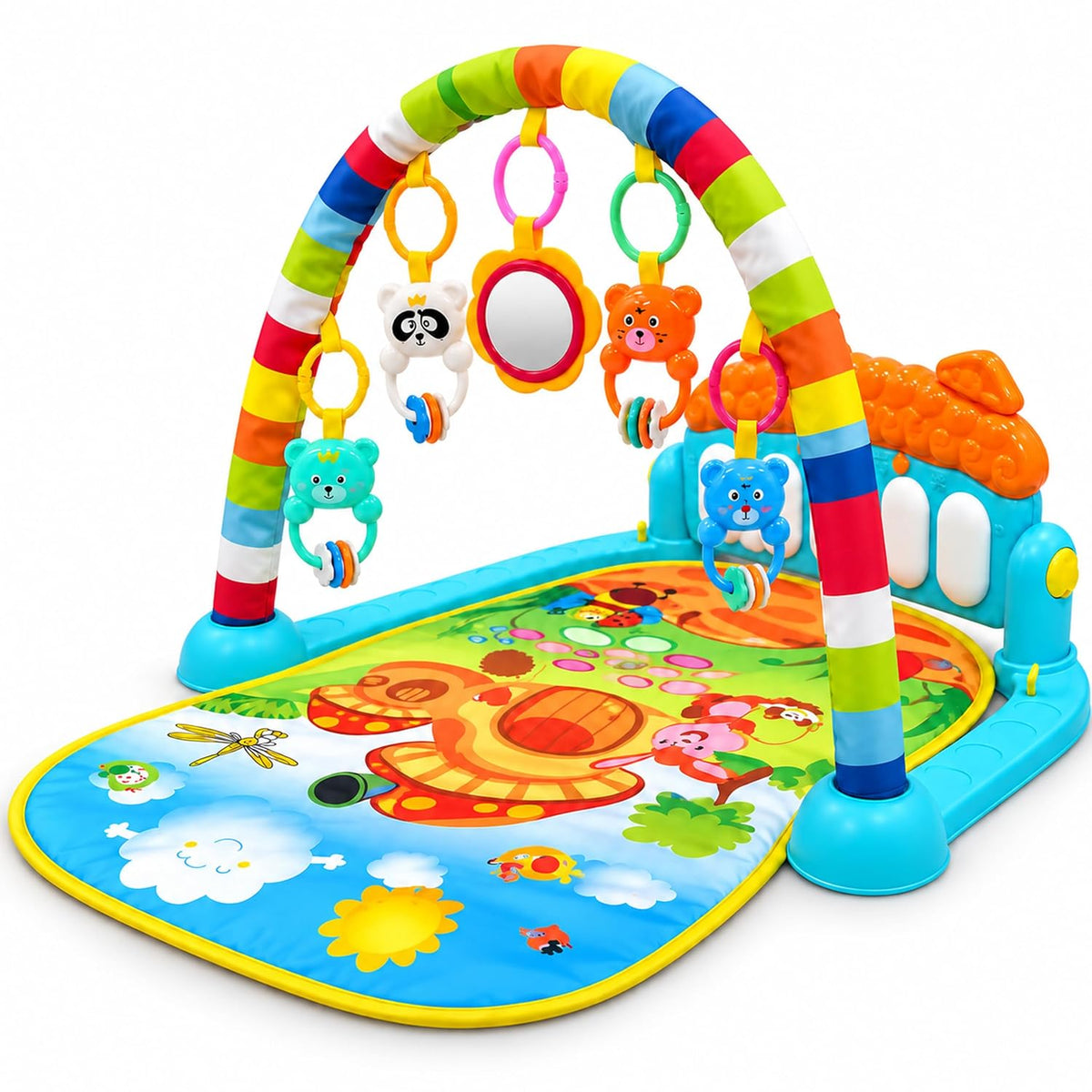 Baby Piano Gym Activity Play Mat with Hanging Toys and Music Keys (1 Set)