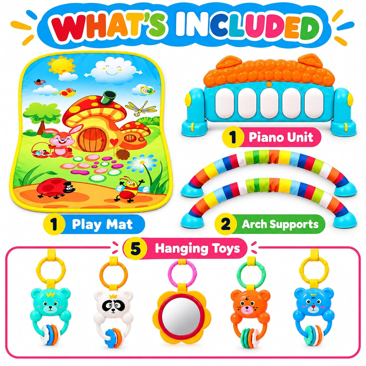 Baby Piano Gym Activity Play Mat with Hanging Toys and Music Keys (1 Set)