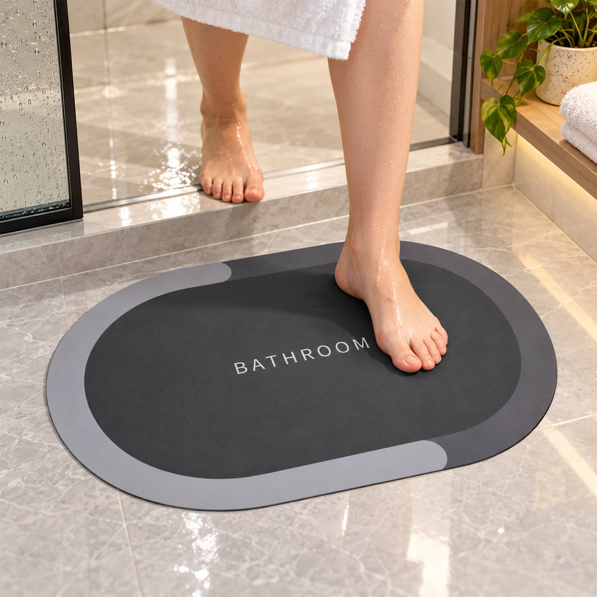 Decorative bathroom door mat rubber backing