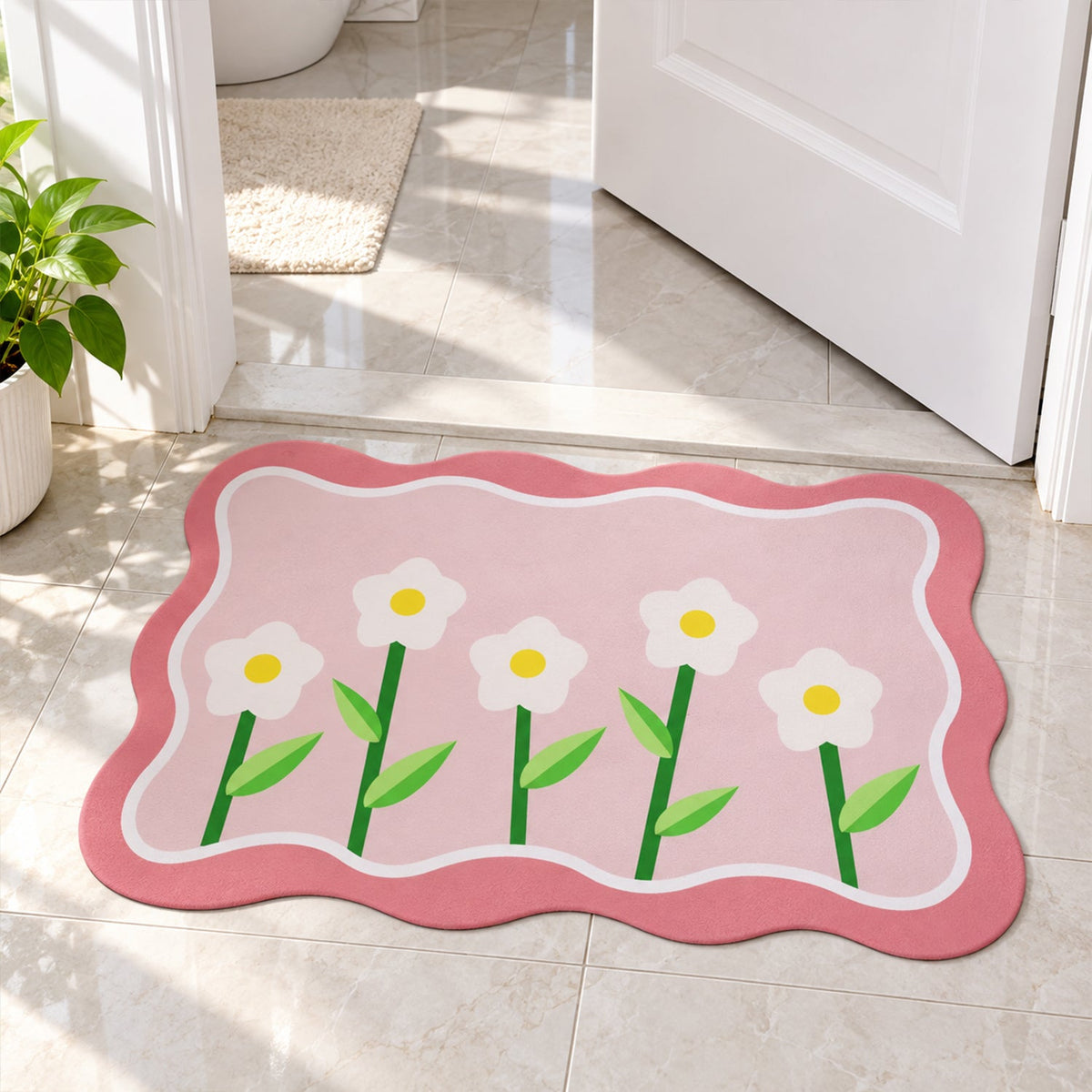 Floral floor mat anti slip bathroom