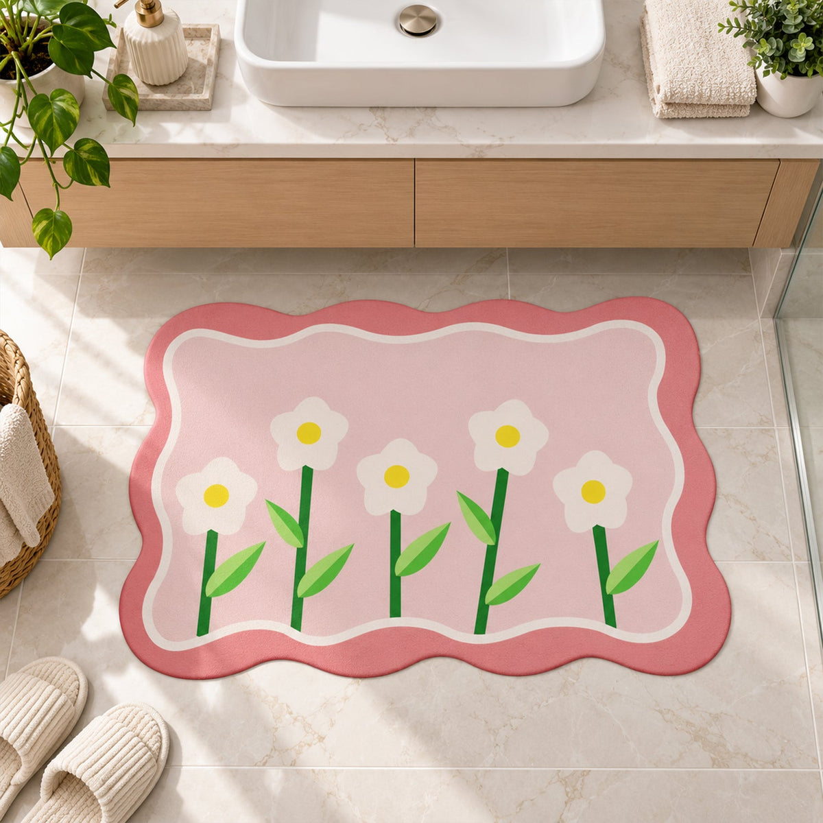 Floral floor mat white bg
