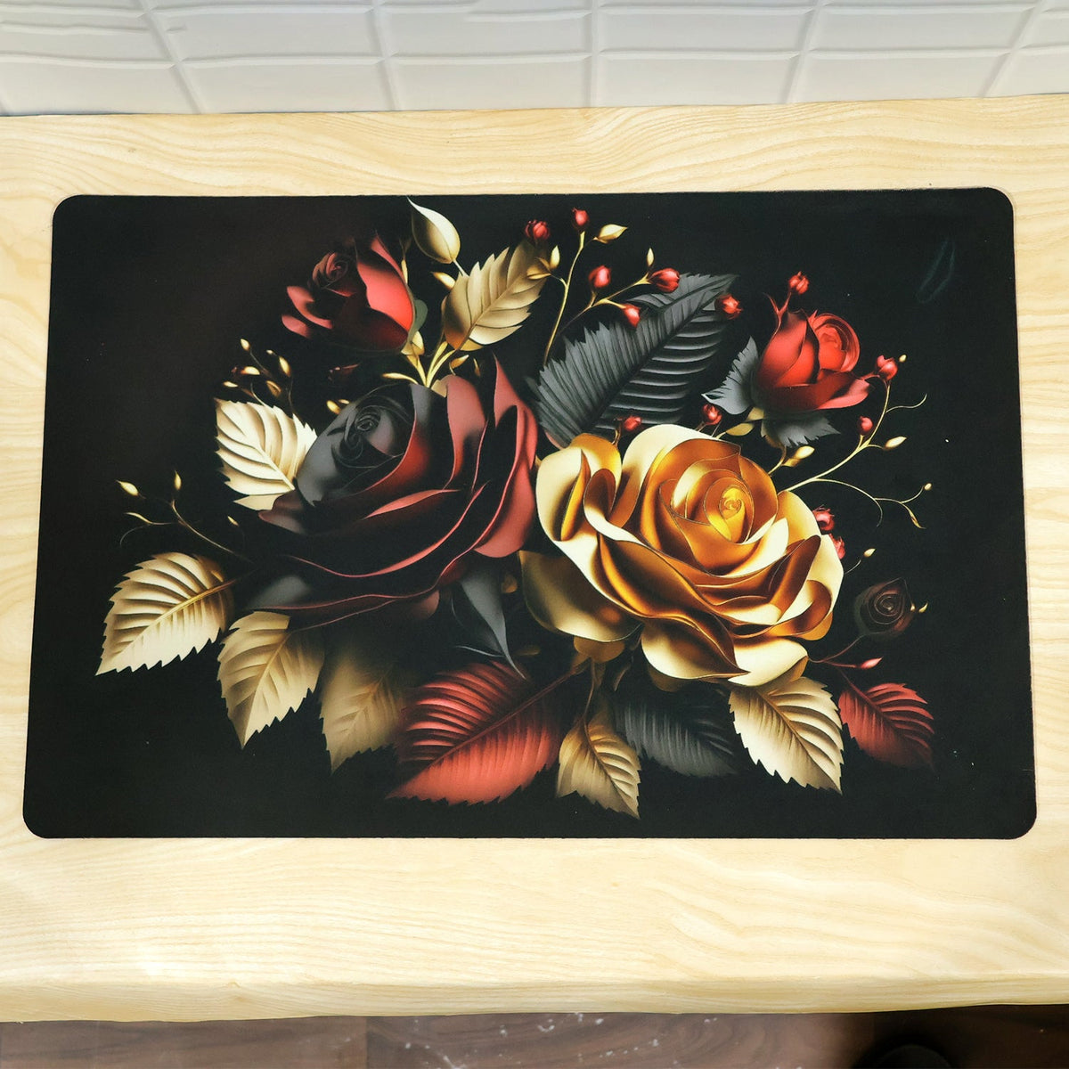 Rose print floor mat bathroom use
