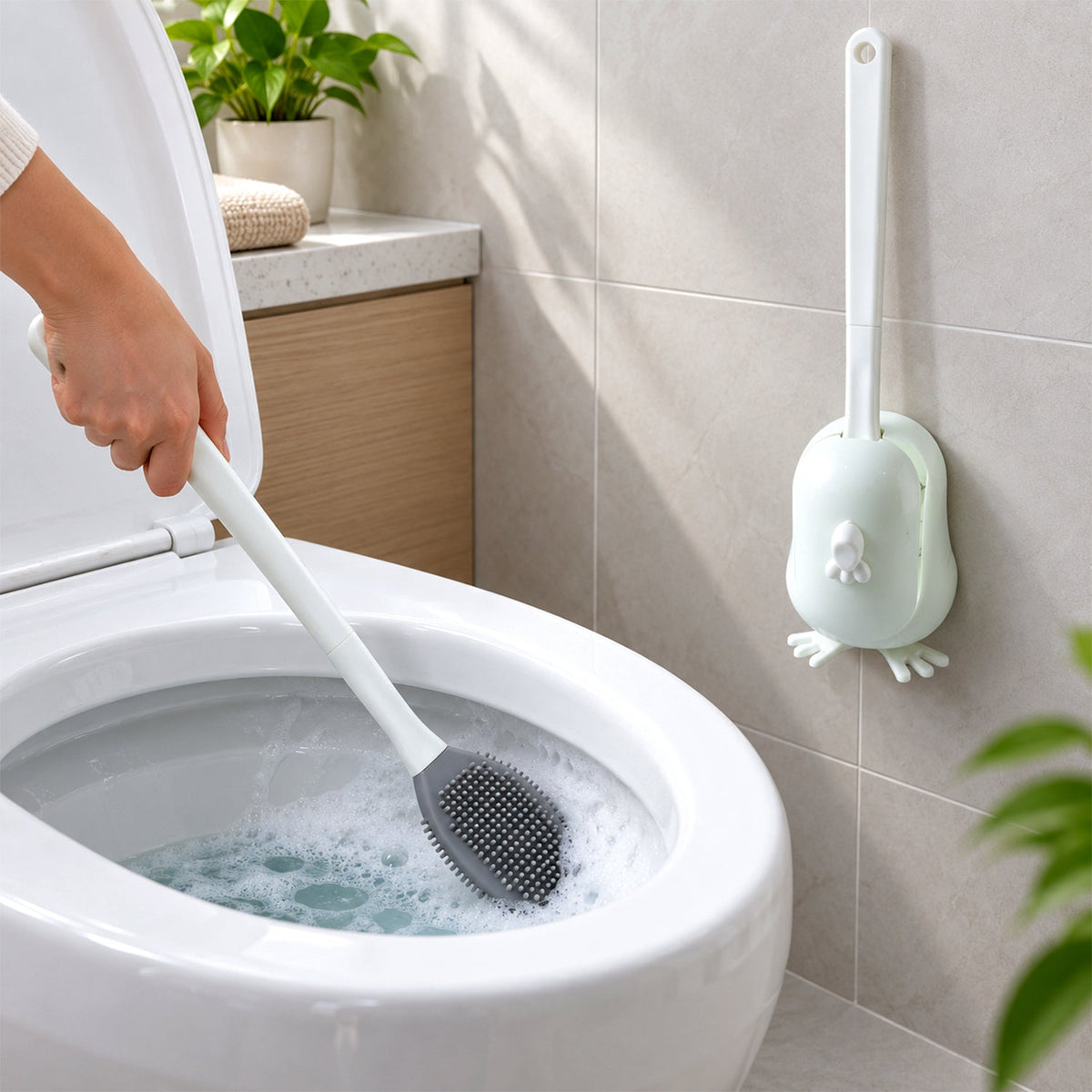 Toilet cleaning brush silicone bristles holder