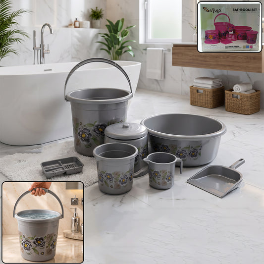 Large Capacity Plastic Bathroom Set of 7Pieces (1pc Big Tub, 1pc bucket,1pc , 1pc Mug, 1pc Soap Case, 1pc , 1pc Stool)