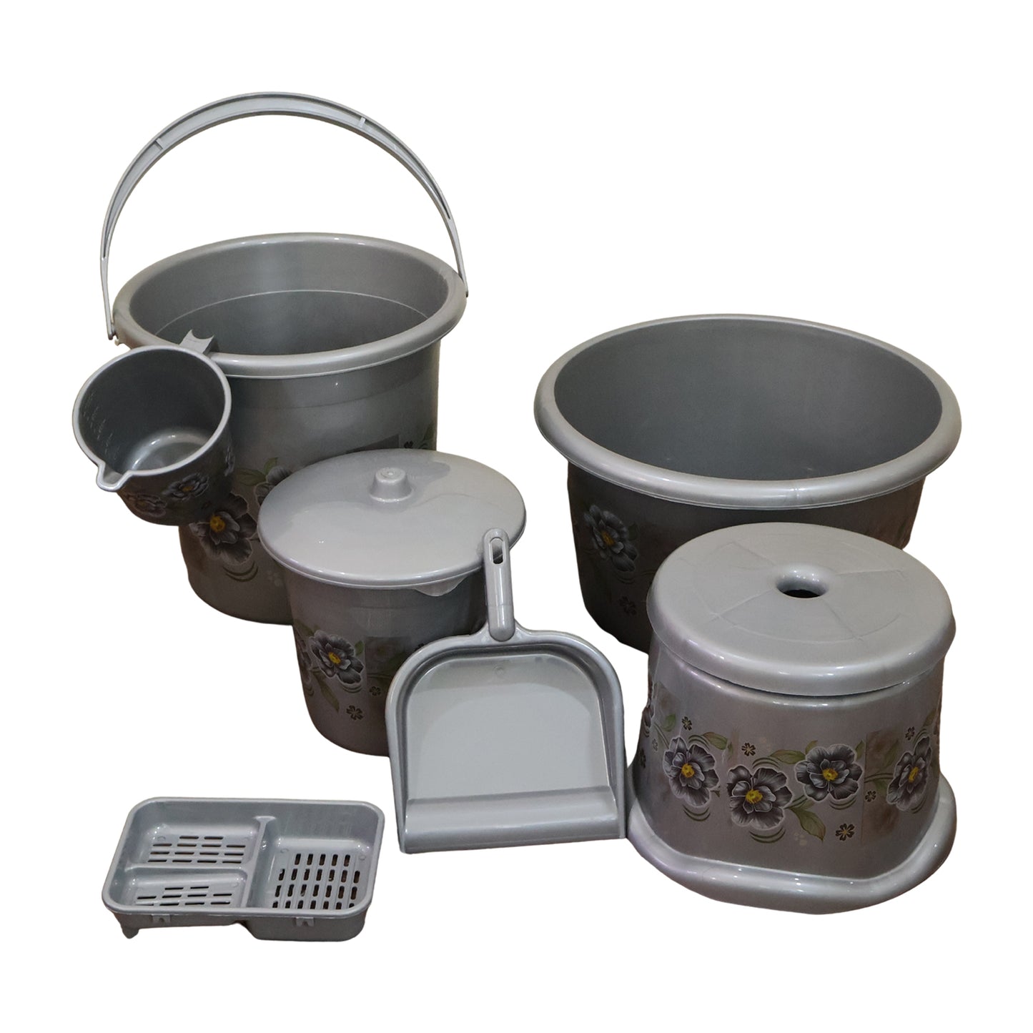 Large Capacity Plastic Bathroom Set of 7Pieces (1pc Big Tub, 1pc bucket,1pc , 1pc Mug, 1pc Soap Case, 1pc , 1pc Stool)