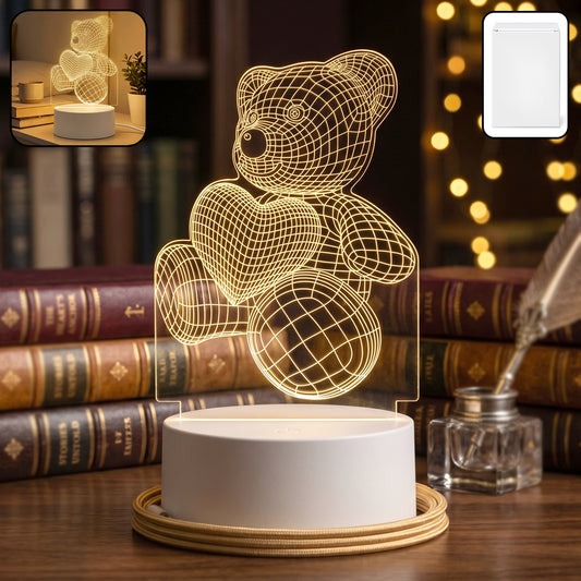 3D Teddy Bear LED Night Lamp – Soft LED Desk Light with Heart Design (1 Pc)