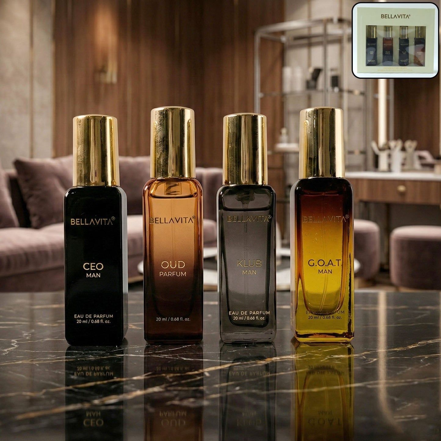 Bellavita Men’s Luxury Perfume Gift Set (4 Pc, 20 ML Each)