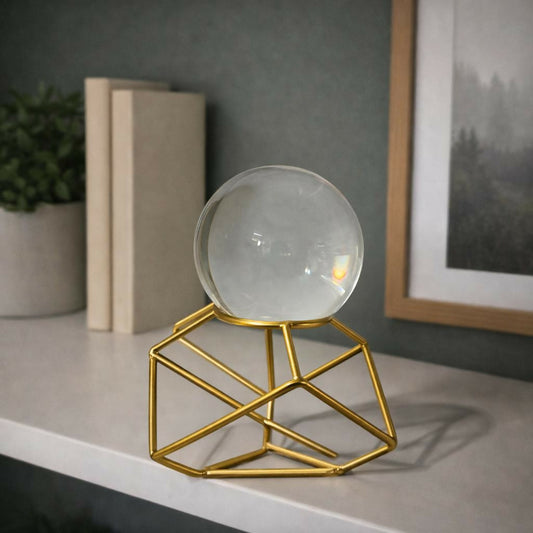 Crystal Ball Decorative Showpiece with Geometric Metal Stand