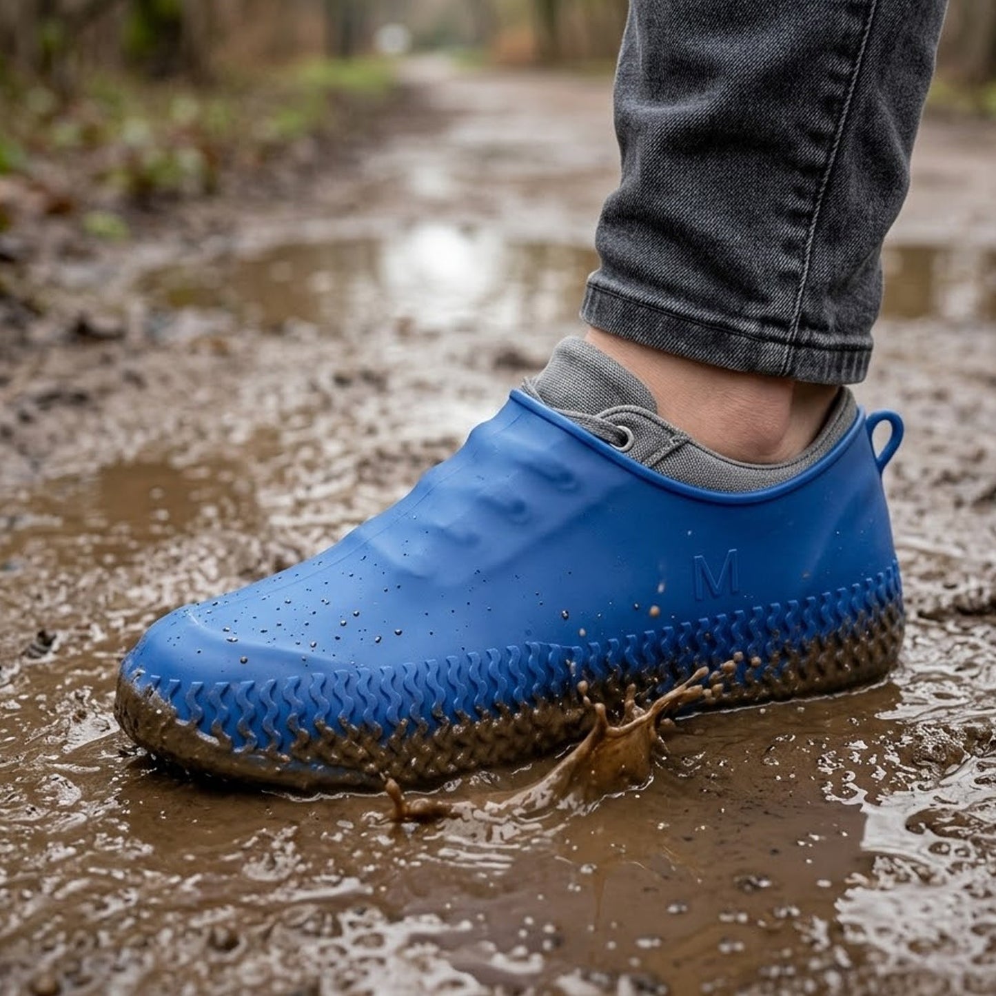 Waterproof Silicone Shoe Cover Blue Color (1 Pair, Medium Size)