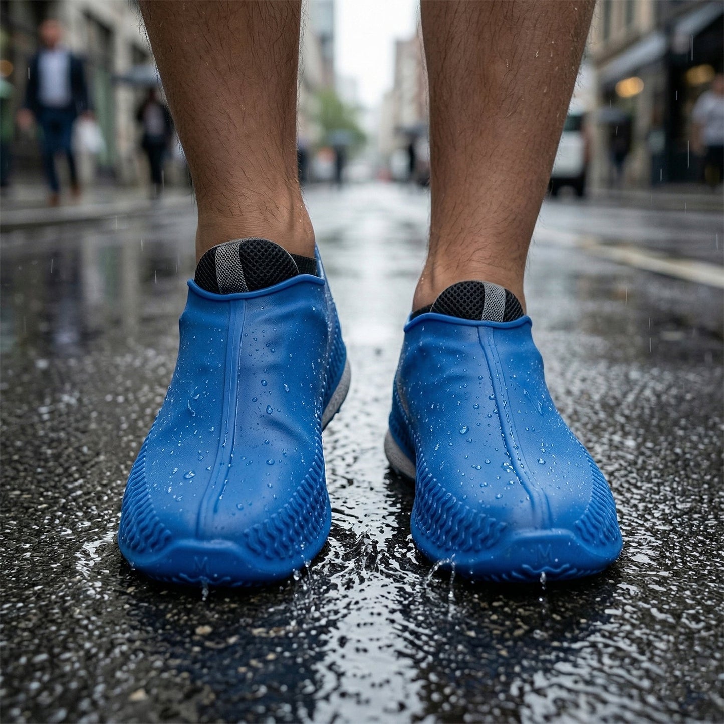 Waterproof Silicone Shoe Cover Blue Color (1 Pair, Medium Size)