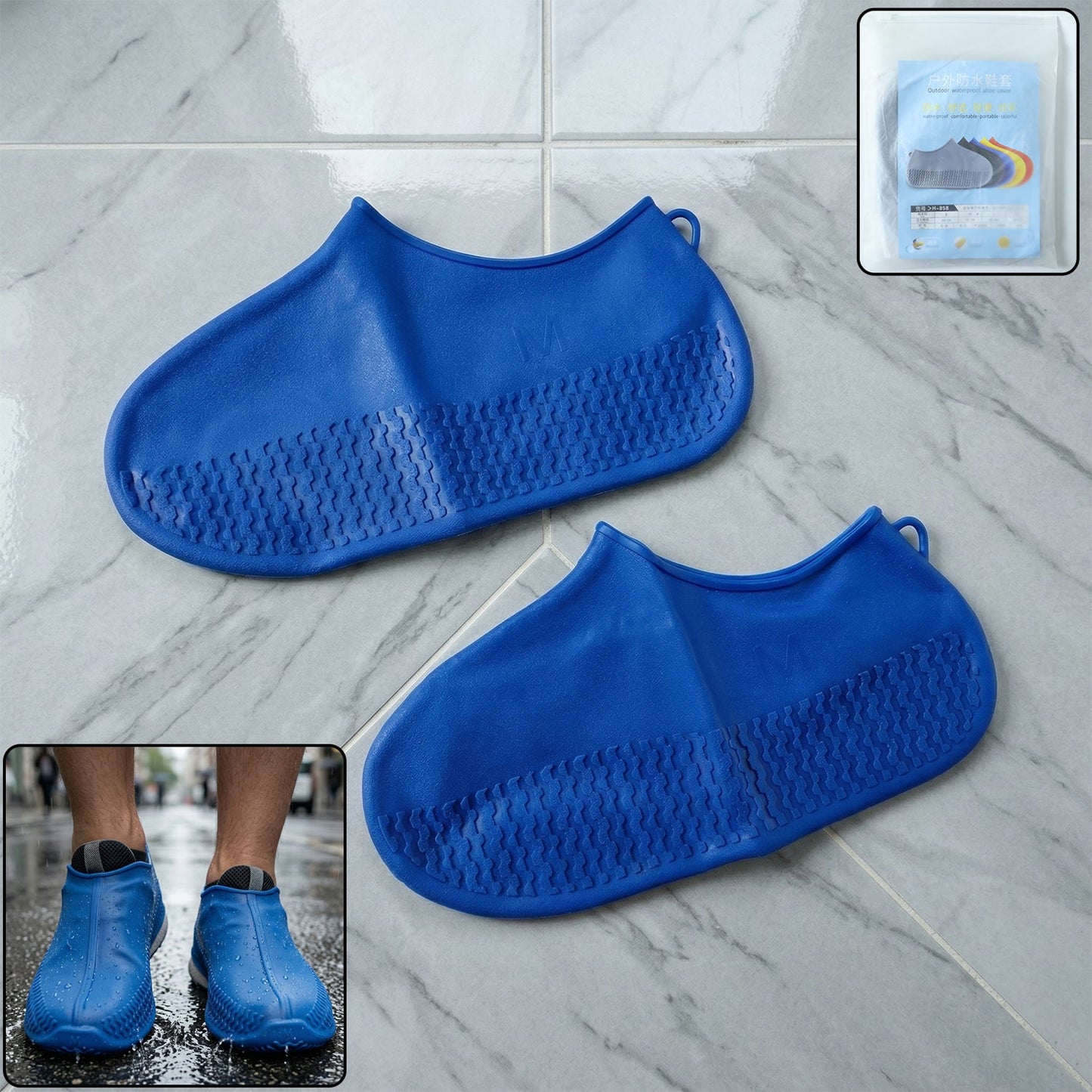 Waterproof Silicone Shoe Cover Blue Color (1 Pair, Medium Size)
