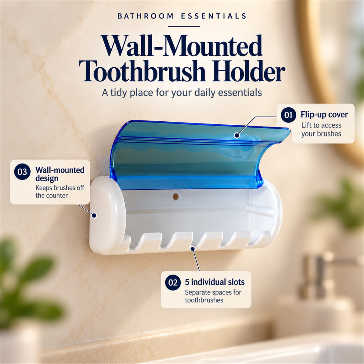 Wall Mounted Toothbrush Holder with Protective Cover (1 Pc)