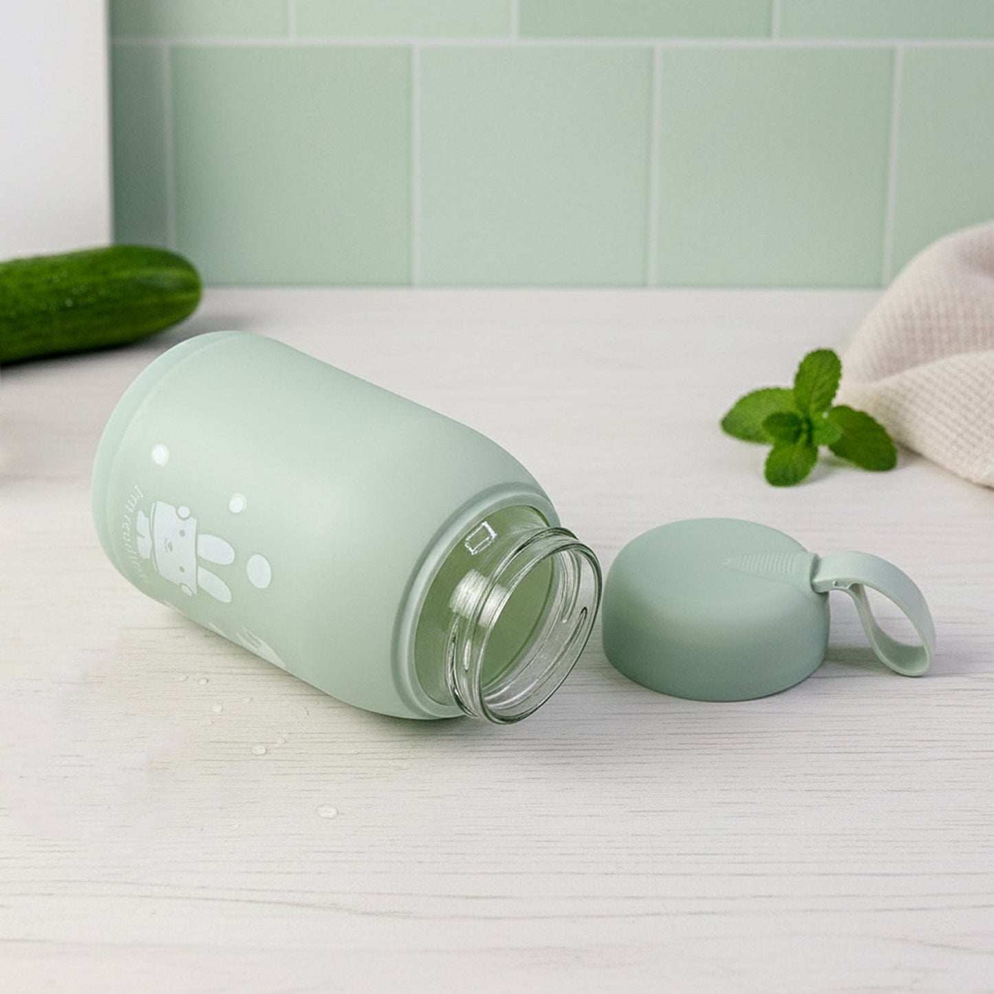 Rabbit printed insulated glass water bottle suitable for kids and adults